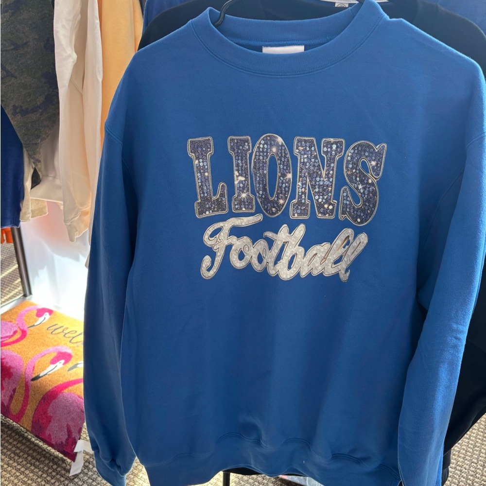 Champion Royal Blue Lions Football Faux Bling Glitter Design 2X 3X